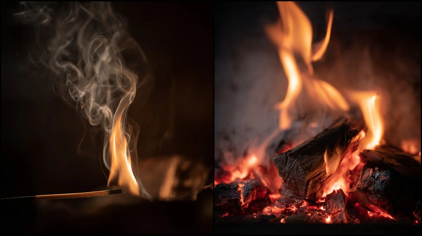 Match flame dying vs sustained hearth fire